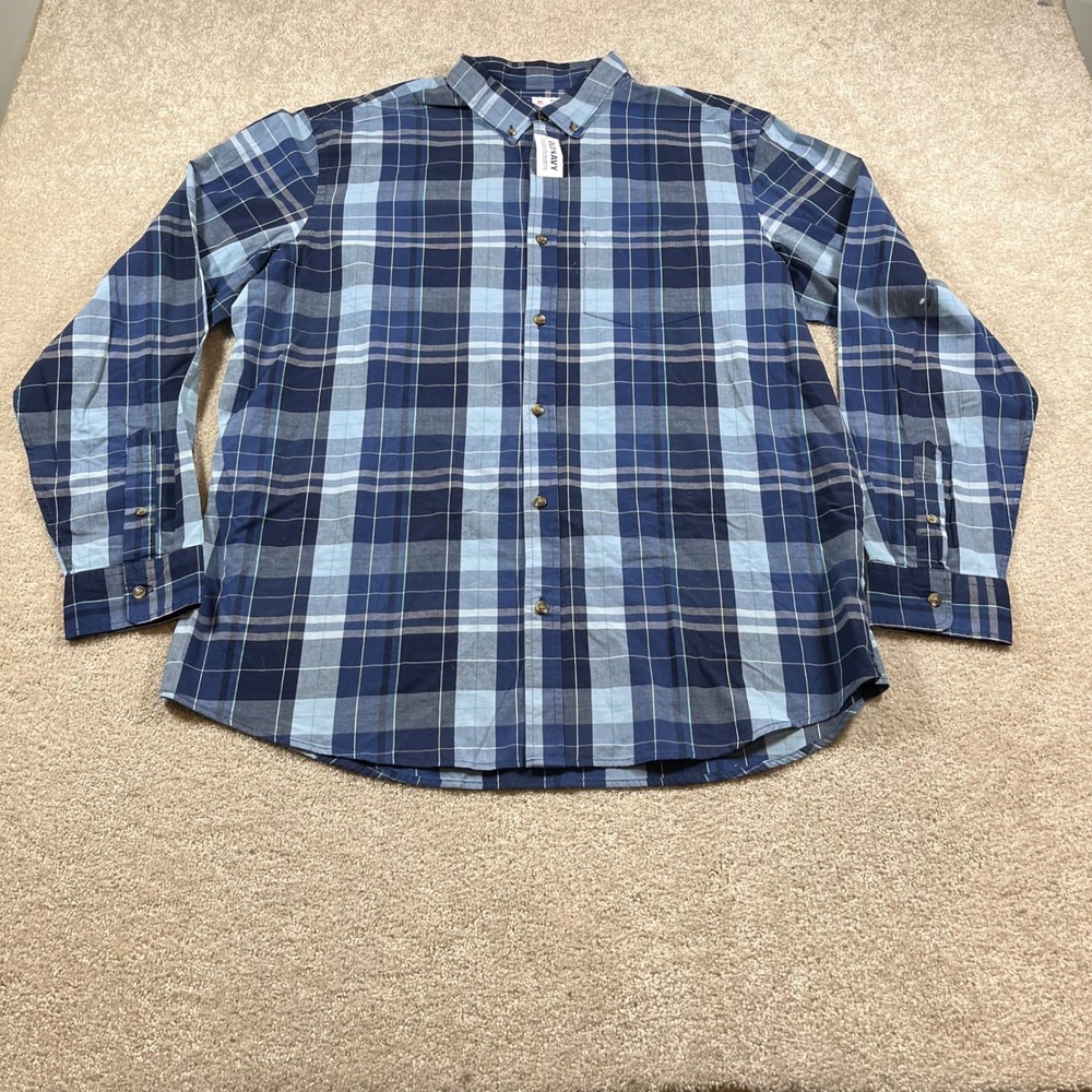 Old Navy Everyday Shirt Mens XL Tall Blue Plaid Built-In Flex Button Down